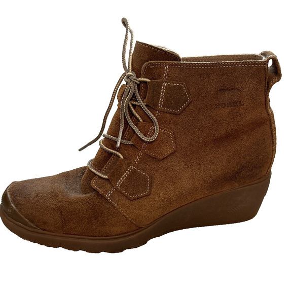 Sorel Women's 9.5 Toronto Wedge Ankle Boots Brown Suede Distressed Waterproof - Picture 1 of 13